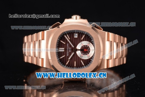 Patek Philippe Nautilus Clone PP 315 Automatic Rose Gold Case/Bracelet with Brown Dial and Stick/Arabic Numeral Markers (BP) - Click Image to Close